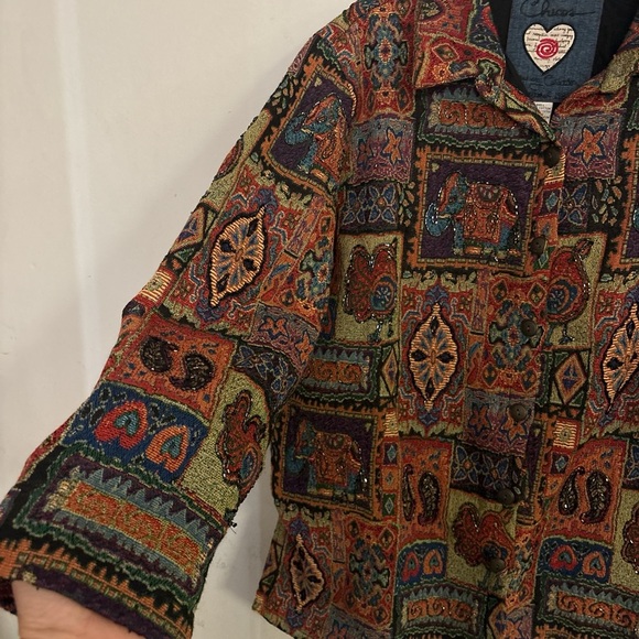 Chico's Red and Orange Blazer with Geometric Patterns - Picture 2 of 7